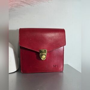 Handmade Frank Clegg Adelie Red Leather Shoulder Bag - Monogrammed "MS